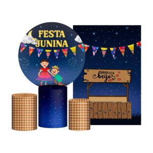 Kit Festa Junina Painel Redondo + Trio Capas + Retangular Tecido