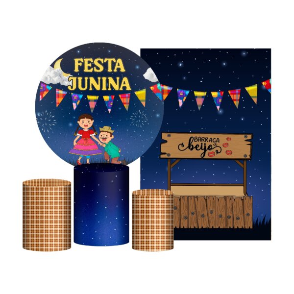 Kit Festa Junina Painel Redondo + Trio Capas + Retangular Tecido