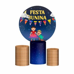 Trio Capa Cilindro + Painel Redondo 3D Festa Junina 1,50m Veste Fácil