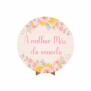 Painel Redondo 3D Dia das Mães 2025 50cm Com Suporte MDF