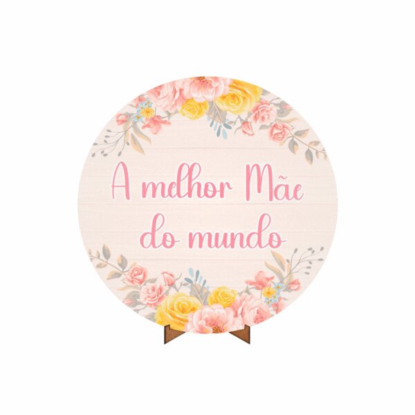 Painel Redondo 3D Dia das Mães 2025 50cm Com Suporte MDF