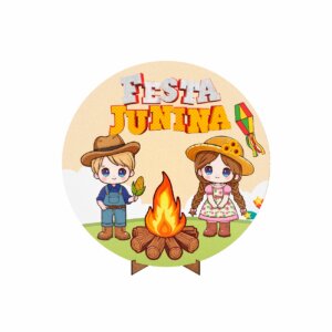 Painel Redondo 3D Festa Junina 50cm Com Suporte MDF