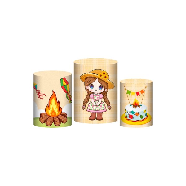 Trio Capa Cilindro Festa Junina 3D Em Tecido Com Elástico