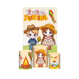 Kit Casado Festa Junina 3d Trio Capa Cilindro + Retangular Tecido