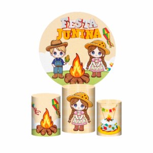 Trio Capa Cilindro + Painel Redondo 3D Festa Junina 1,50m Veste Fácil