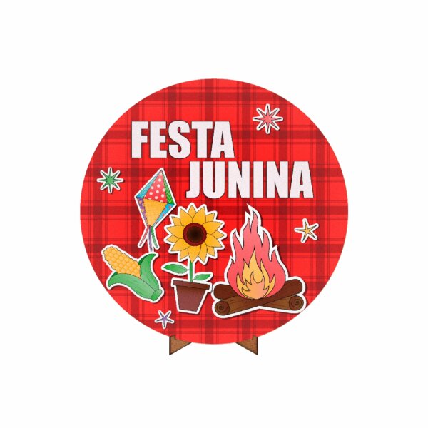 Painel Redondo 3D Festa Junina 50cm Com Suporte MDF