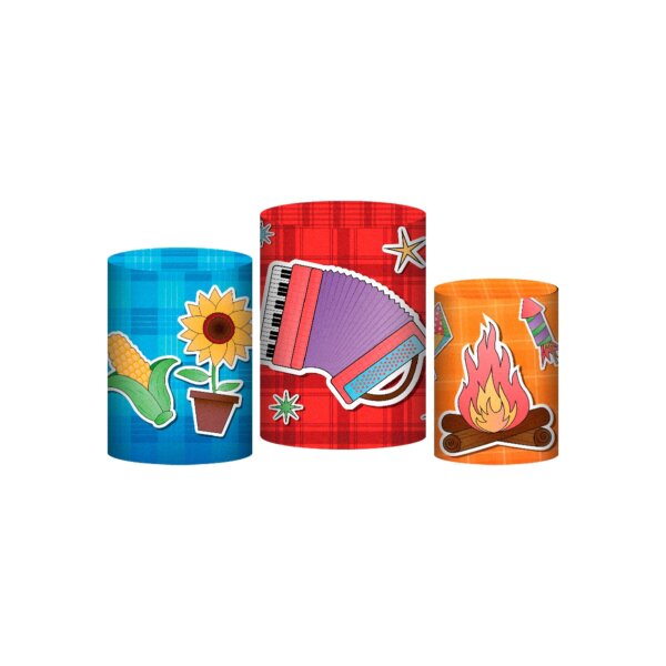 Trio Capa Cilindro Festa Junina 3D Em Tecido Com Elástico