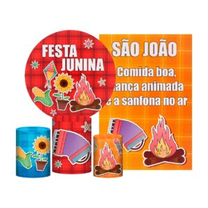 Kit Festa Junina Painel Redondo + Trio Capas + Retangular Tecido