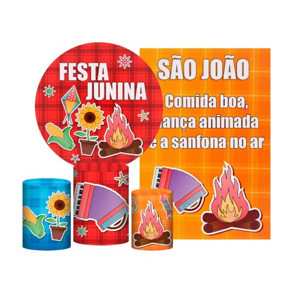 Kit Festa Junina Painel Redondo + Trio Capas + Retangular Tecido