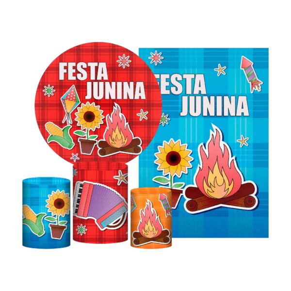 Kit Festa Junina Painel Redondo + Trio Capas + Retangular Tecido