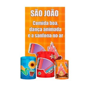 Kit Casado Festa Junina 3d Trio Capa Cilindro + Retangular Tecido