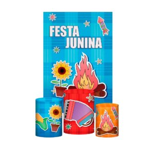 Kit Casado Festa Junina 3d Trio Capa Cilindro + Retangular Tecido