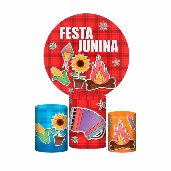 Trio Capa Cilindro + Painel Redondo 3D Festa Junina 1,50m Veste Fácil