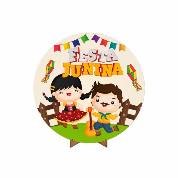 Painel Redondo 3D Festa Junina 50cm Com Suporte MDF