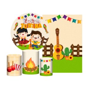 Kit Festa Junina Painel Redondo + Trio Capas + Retangular Tecido
