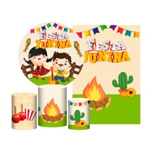 Kit Festa Junina Painel Redondo + Trio Capas + Retangular Tecido