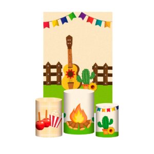 Kit Casado Festa Junina 3d Trio Capa Cilindro + Retangular Tecido