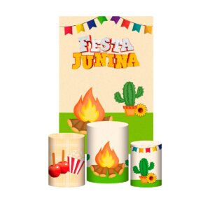 Kit Casado Festa Junina 3d Trio Capa Cilindro + Retangular Tecido