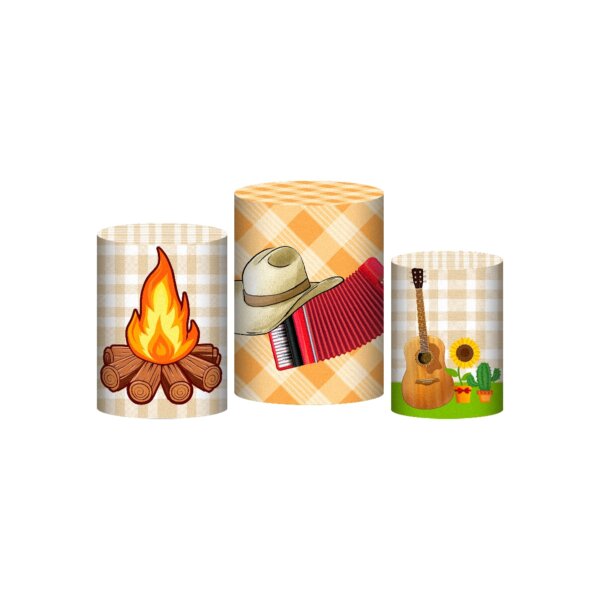 Trio Capa Cilindro Festa Junina 3D Em Tecido Com Elástico