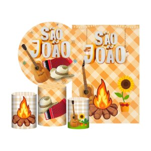 Kit Festa Junina Painel Redondo + Trio Capas + Retangular Tecido