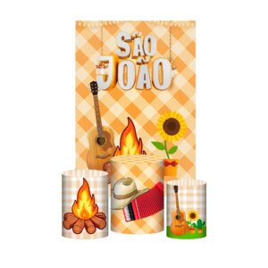 Kit Casado Festa Junina 3d Trio Capa Cilindro + Retangular Tecido