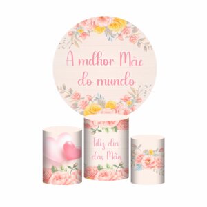 Trio Capa Cilindro + Painel Redondo 3D Dia das Mães 2025 1,50m Veste Fácil