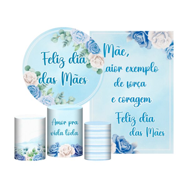 Kit Casado Dia das Mães Painel Redondo Trio Capas Cilindro Retangular Vertical Em Tecido
