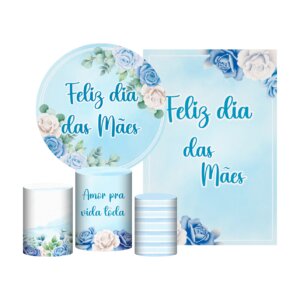 Kit Casado Dia das Mães Painel Redondo Trio Capas Cilindro Retangular Vertical Em Tecido