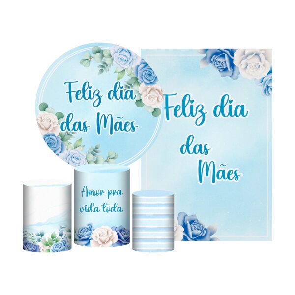 Kit Casado Dia das Mães Painel Redondo Trio Capas Cilindro Retangular Vertical Em Tecido