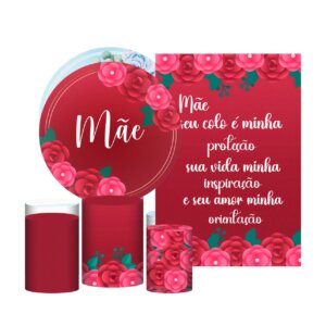 Kit Casado Dia das Mães Painel Redondo Trio Capas Cilindro Retangular Vertical Em Tecido