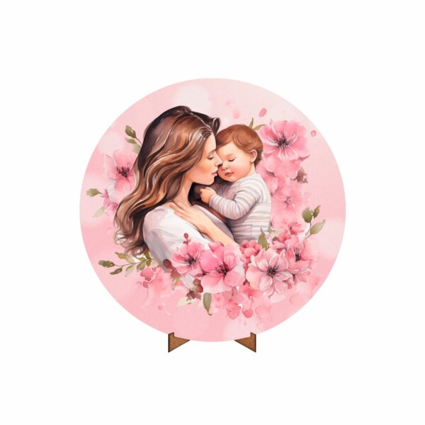 Painel Redondo 3D Dia das Mães 50cm Com Suporte MDF