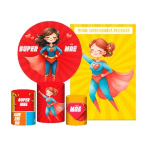 Kit Casado Dia das Mães Painel Redondo Trio Capas Cilindro Retangular Vertical Em Tecido