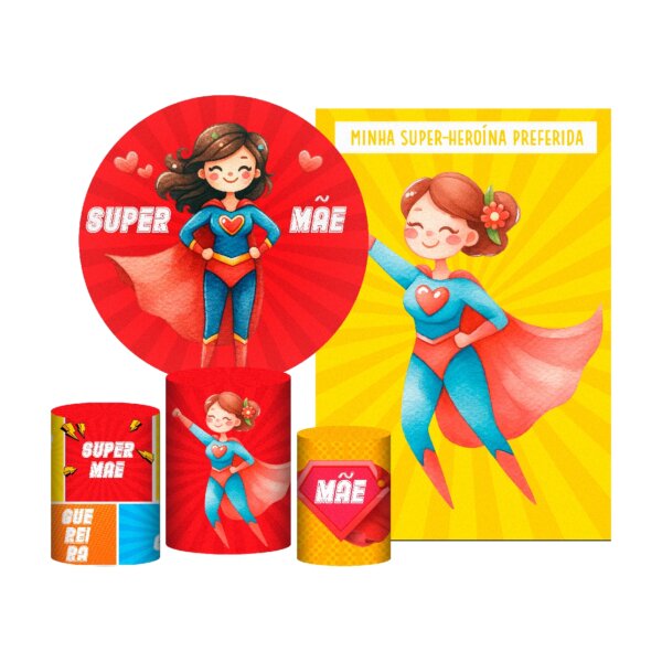 Kit Casado Dia das Mães Painel Redondo Trio Capas Cilindro Retangular Vertical Em Tecido