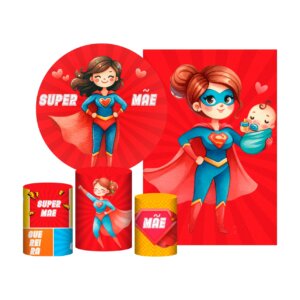 Kit Casado Dia das Mães Painel Redondo Trio Capas Cilindro Retangular Vertical Em Tecido