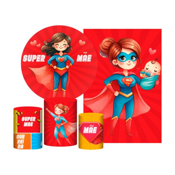 Kit Casado Dia das Mães Painel Redondo Trio Capas Cilindro Retangular Vertical Em Tecido