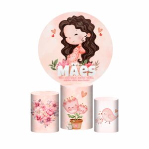 Trio Capa Cilindro + Painel Redondo 3D Dia das Mães 2025 1,50m Veste Fácil