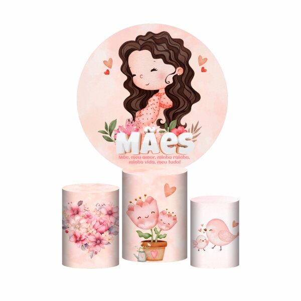 Trio Capa Cilindro + Painel Redondo 3D Dia das Mães 2025 1,50m Veste Fácil