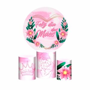 Trio Capa Cilindro + Painel Redondo 3D Dia das Mães 2025 1,50m Veste Fácil