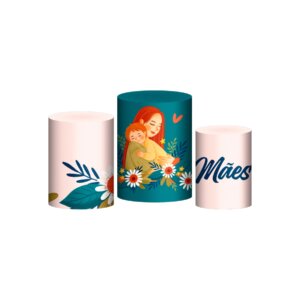 Trio Capa Cilindro Dia das Mães 3D Em Tecido Com Elástico