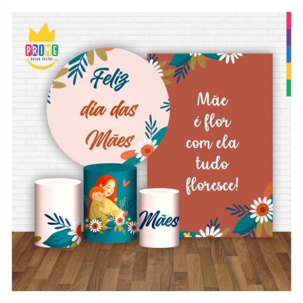 Kit Casado Dia das Mães Painel Redondo Trio Capas Cilindro Retangular Vertical Em Tecido - Image 2