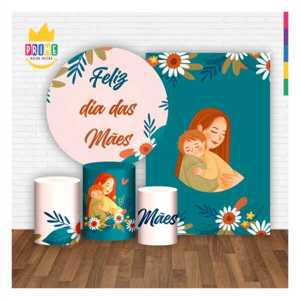 Kit Casado Dia das Mães Painel Redondo Trio Capas Cilindro Retangular Vertical Em Tecido - Image 2