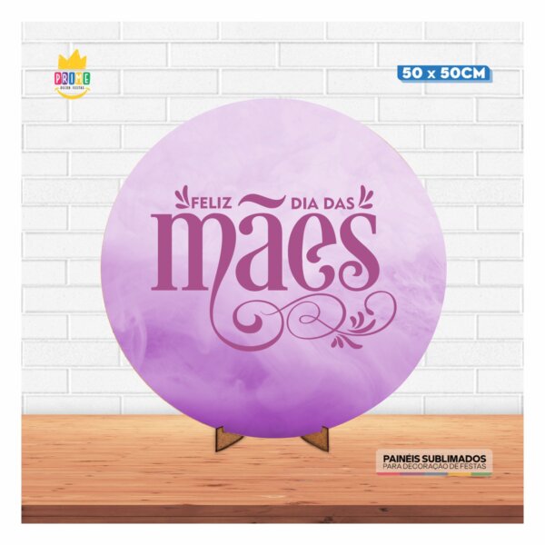 Painel Redondo 3D Dia das Mães 2025 50cm Com Suporte MDF - Image 2