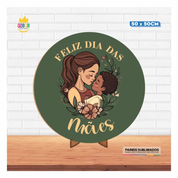 Painel Redondo 3D Dia das Mães 2025 50cm Com Suporte MDF - Image 2