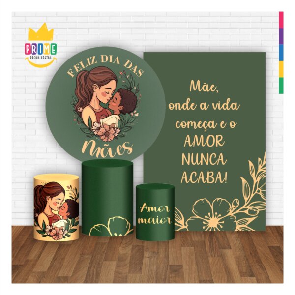 Kit Casado Dia das Mães Painel Redondo Trio Capas Cilindro Retangular Vertical Em Tecido - Image 2