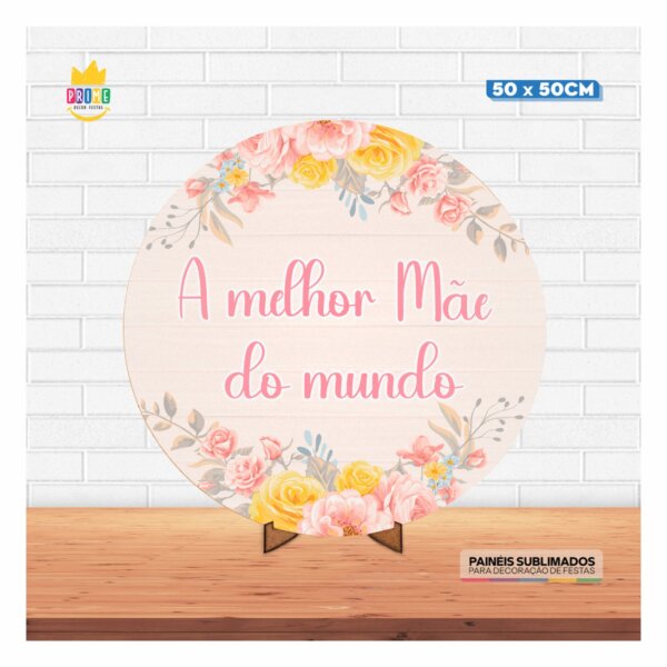 Painel Redondo 3D Dia das Mães 2025 50cm Com Suporte MDF - Image 2