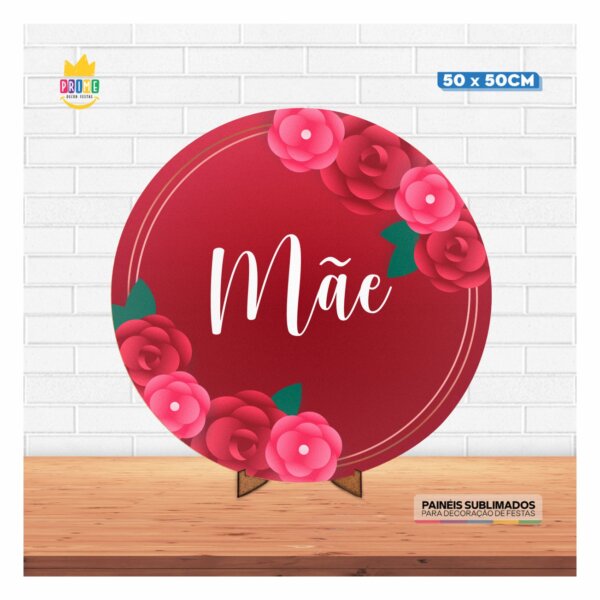Painel Redondo 3D Dia das Mães 2025 50cm Com Suporte MDF - Image 2
