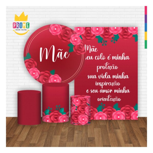 Kit Casado Dia das Mães Painel Redondo Trio Capas Cilindro Retangular Vertical Em Tecido - Image 2