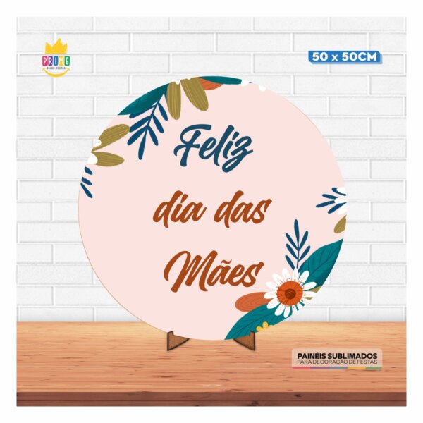 Painel Redondo 3D Dia das Mães 2025 50cm Com Suporte MDF - Image 2