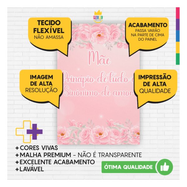 Kit Casado Dia das Mães Painel Redondo Trio Capas Cilindro Retangular Vertical Em Tecido - Image 4