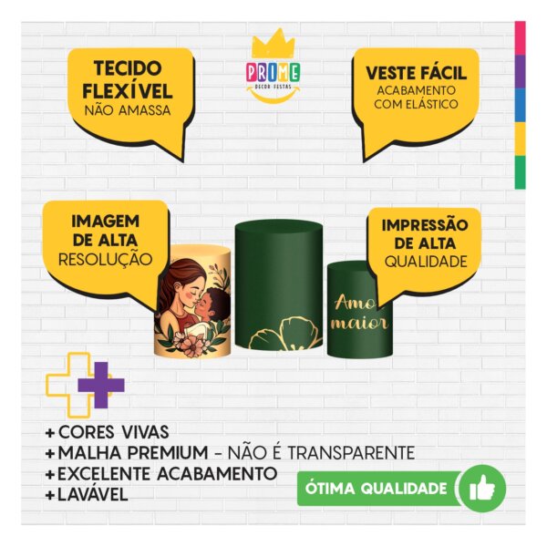 Trio Capa Cilindro Dia das Mães 3D Em Tecido Com Elástico - Image 3